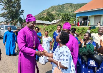 Archbishop Stephen Kazimba Mugalu being welcomed in Ruwenzori on Tuesday