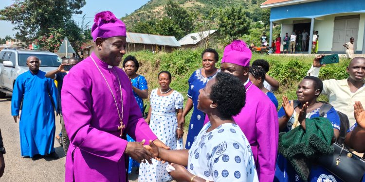 Archbishop Stephen Kazimba Mugalu being welcomed in Ruwenzori on Tuesday