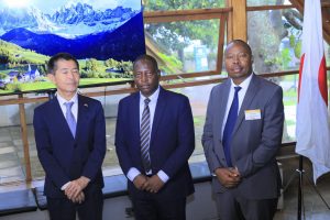 Mr. Yoshida Norimasa, Deputy Head of Mission at the Embassy of Japan to Uganda, Hon. David Bahati, Minister of State for Industry and the Executive Director of UFZEPA, Hez Kimoomi Alinda