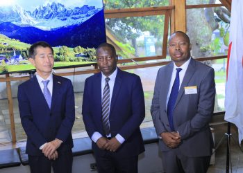 Mr. Yoshida Norimasa, Deputy Head of Mission at the Embassy of Japan to Uganda, Hon. David Bahati, Minister of State for Industry and the Executive Director of UFZEPA, Hez Kimoomi Alinda